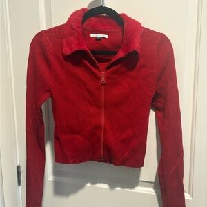 American Eagle Outfitters Red Teddy Colar Zip Up